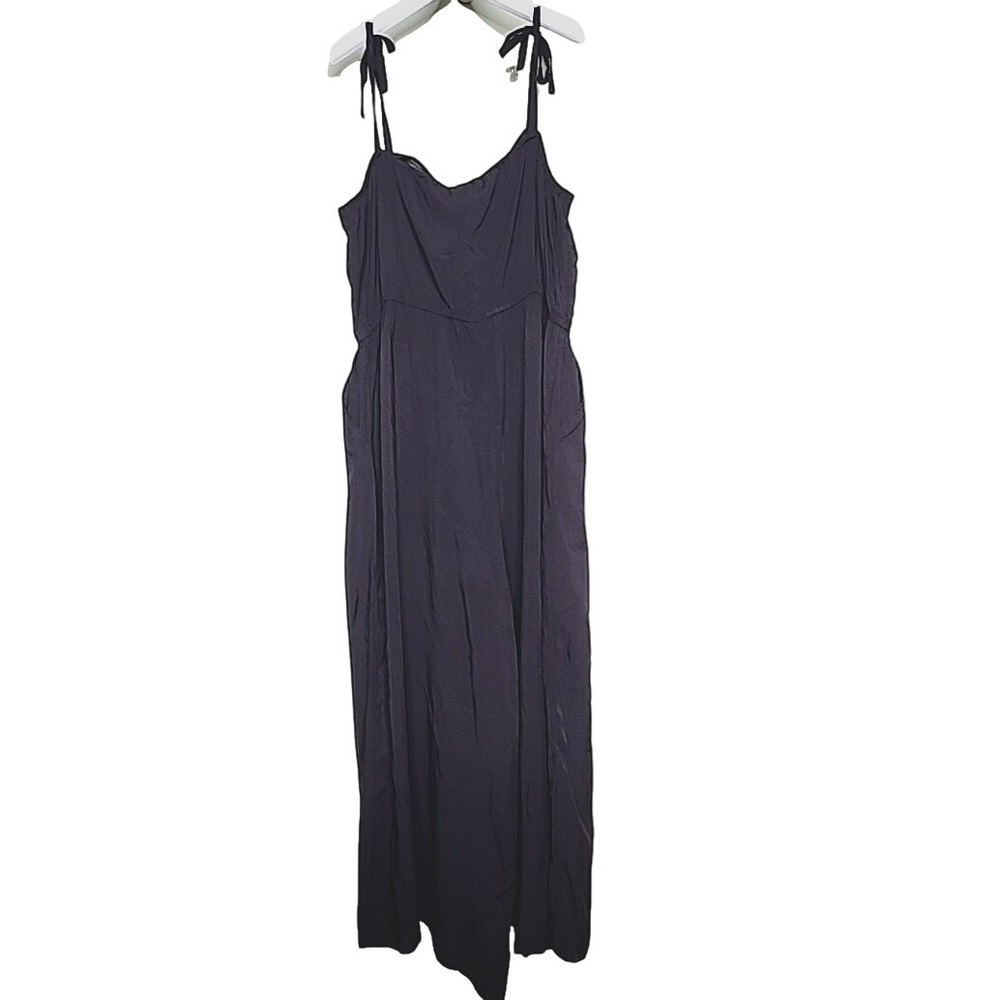 Gap Wide Leg Jumpsuit XL Black Strappy Ties Sleeveless Cami Elastic Waist Pocket